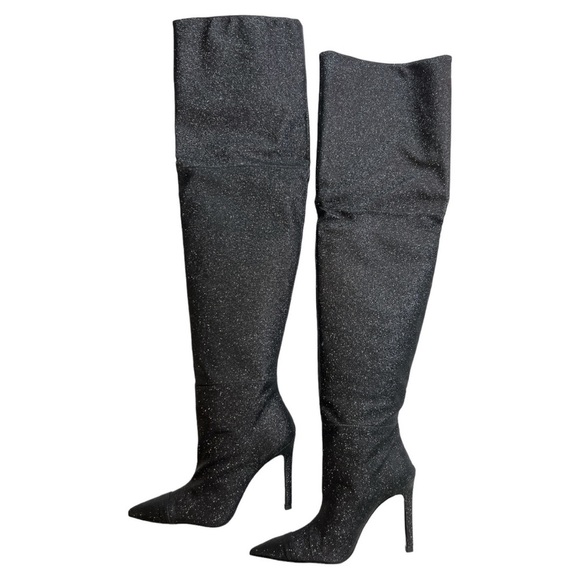 GOOD AMERICAN NWT BLACK GLITTER SLOUCH OVER THE KNEE BOOT SZ 5 - Picture 2 of 10